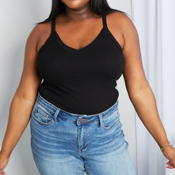 Zenana Full Size V-Neck Ribbed Cami in Black - Picture 1 of 9